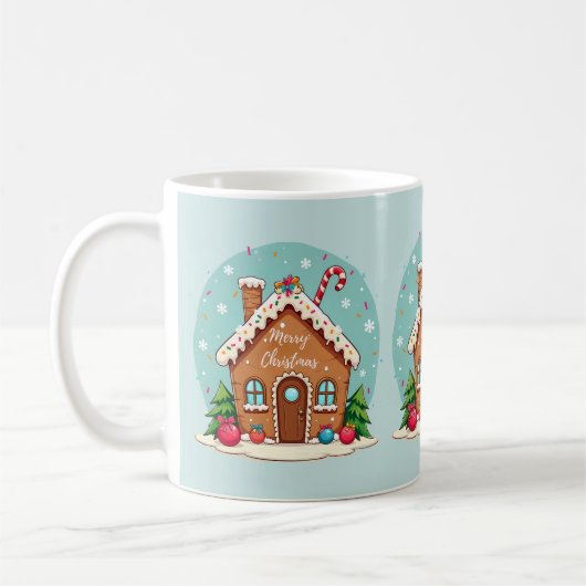 Whimsical Gingerbread House Kerstscene Koffiemok (Links)