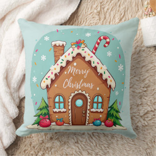 Whimsical Gingerbread House Kerstscene Kussen
