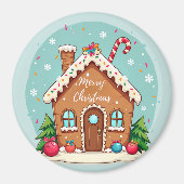 Whimsical Gingerbread House Kerstscene Magneet (Voorkant)