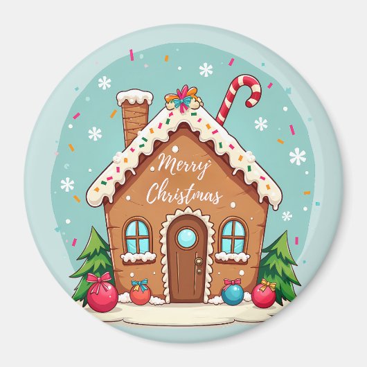 Whimsical Gingerbread House Kerstscene Magneet (Voorkant)