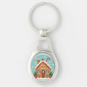 Whimsical Gingerbread House Kerstscene Sleutelhanger