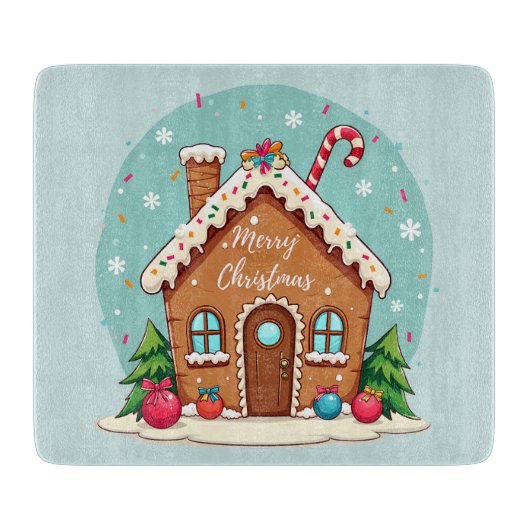 Whimsical Gingerbread House Kerstscene Snijplank (Voorkant)