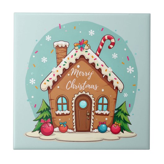 Whimsical Gingerbread House Kerstscene Tegeltje (Voorkant)