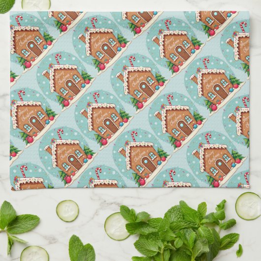 Whimsical Gingerbread House Kerstscene Theedoek (Gevouwen)