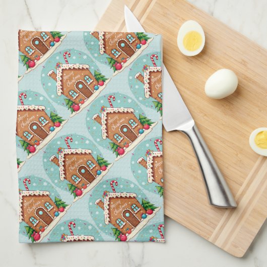 Whimsical Gingerbread House Kerstscene Theedoek (Quarter Fold)