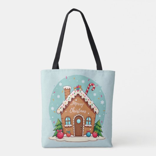 Whimsical Gingerbread House Kerstscene Tote Bag (Achterkant)