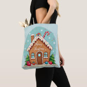 Whimsical Gingerbread House Kerstscene Tote Bag (Dichtbij)