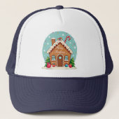 Whimsical Gingerbread House Kerstscene Trucker Pet (Voorkant)
