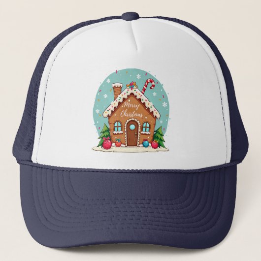 Whimsical Gingerbread House Kerstscene Trucker Pet (Voorkant)