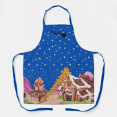 Whimsical Gingerbread Kerstscène blauw Schort (Voorkant)