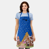 Whimsical Gingerbread Kerstscène blauw Schort (Gedragen)