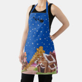Whimsical Gingerbread Kerstscène blauw Schort (Insitu)