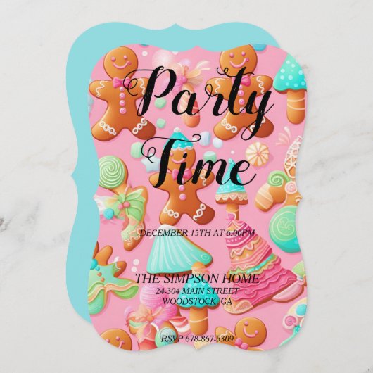 Whimsical Gingerbread Man Kerstuitnodiging Kaart (Voorkant / Achterkant)