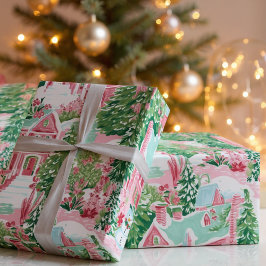 Whimsical Gingerbread Pastel Roze Kerstmis Cadeaupapier