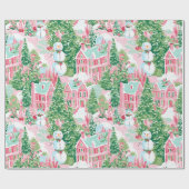 Whimsical Gingerbread Pastel Roze Kerstmis Cadeaupapier (Vlak)