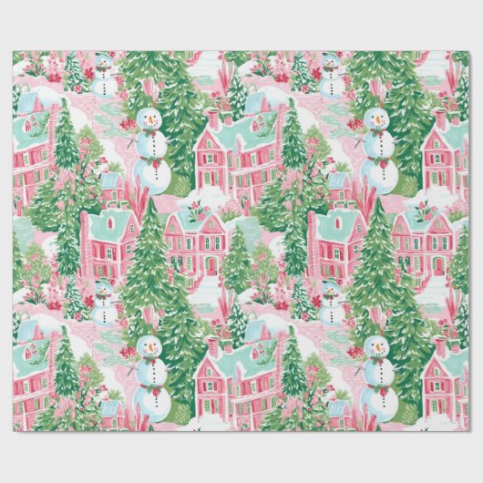 Whimsical Gingerbread Pastel Roze Kerstmis Cadeaupapier (Vlak)