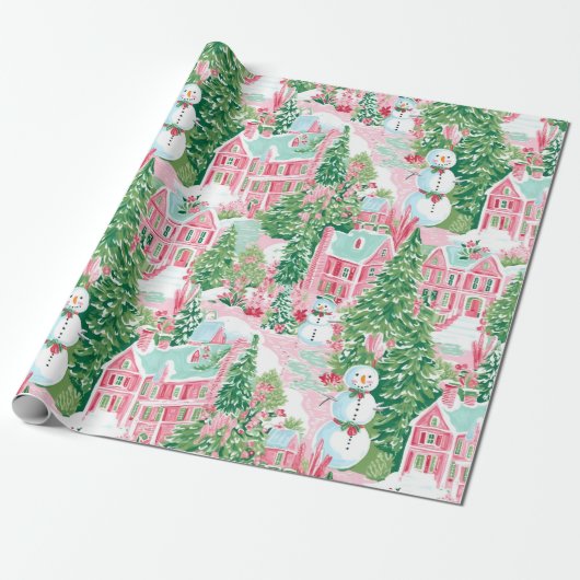 Whimsical Gingerbread Pastel Roze Kerstmis Cadeaupapier (Uitgerold)