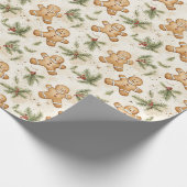 Whimsical Gingerbread & Pine Holiday Pattern Cadeaupapier (Hoek)