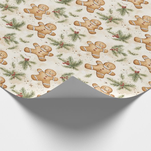 Whimsical Gingerbread & Pine Holiday Pattern Cadeaupapier (Hoek)