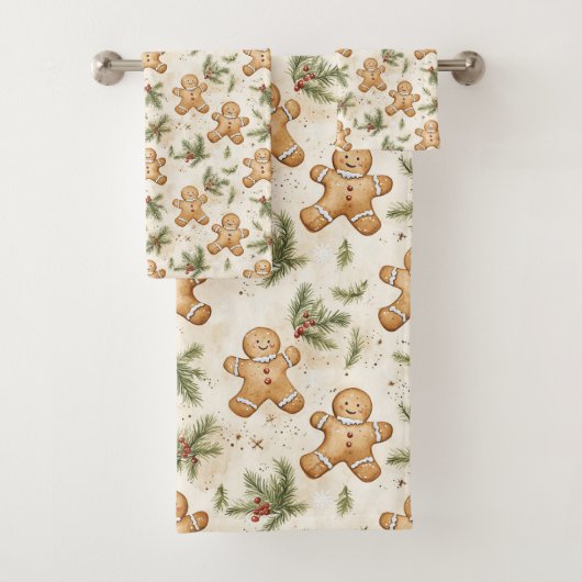 Whimsical Gingerbread & Pine Kerstpatroon Bad Handdoek (Insitu)