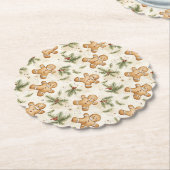 Whimsical Gingerbread & Pine Kerstpatroon Kartonnen Onderzetters (Gekanteld)