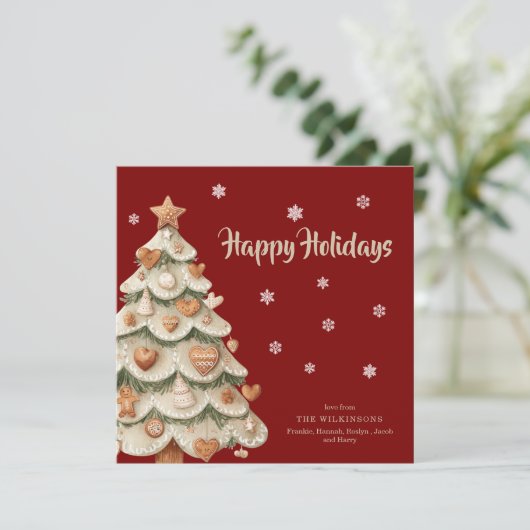 Whimsical Gingerbread Tree Holiday Greeting Card Kaart (Staand voorkant)