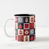 Whimsical Gingham Christmas Patchwork Qui Tweekleurige Koffiemok (Links)