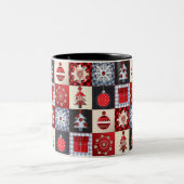 Whimsical Gingham Christmas Patchwork Qui Tweekleurige Koffiemok (Center)