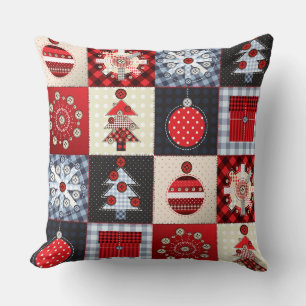 Whimsical Gingham kerstpatchwork Quil Kussen