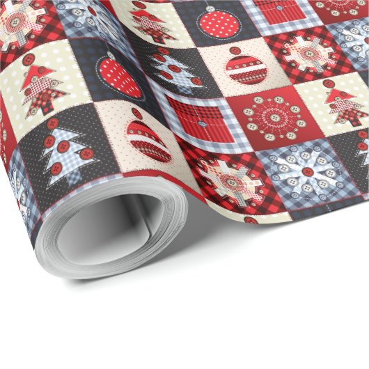 Whimsical Gingham kerstpatchwork Quilt Cadeaupapier (Rol Hoek)