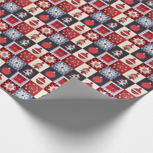 Whimsical Gingham kerstpatchwork Quilt Cadeaupapier (Hoek)