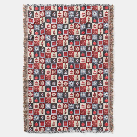 Whimsical Gingham kerstpatchwork Quilt Deken (Voorkant Verticaal)