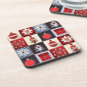 Whimsical Gingham kerstpatchwork Quilt Drankjes Onderzetter (Linkerzijde)