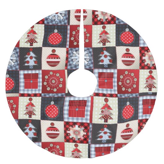 Whimsical Gingham kerstpatchwork Quilt Kerstboom Rok (Voorkant)