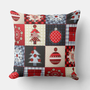 Whimsical Gingham kerstpatchwork Quilt Kussen