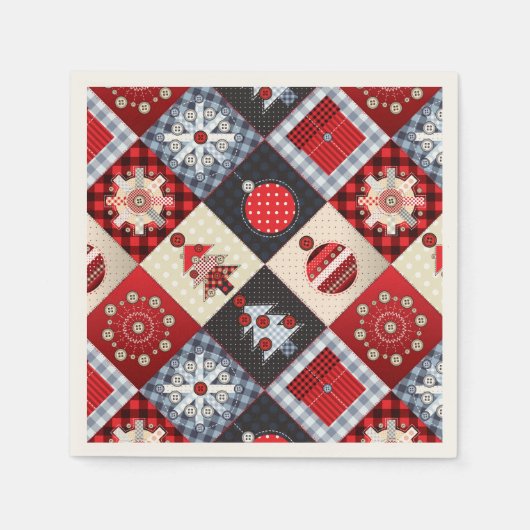 Whimsical Gingham kerstpatchwork Quilt Servetten (Voorkant)