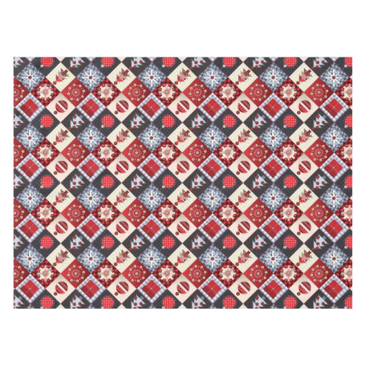 Whimsical Gingham kerstpatchwork Quilt Tafelkleed (Voorkant (Horizontaal))