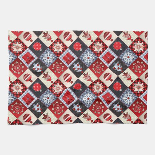 Whimsical Gingham kerstpatchwork Quilt Theedoek (Horizontaal)