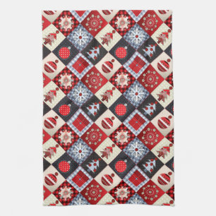 Whimsical Gingham kerstpatchwork Quilt Theedoek