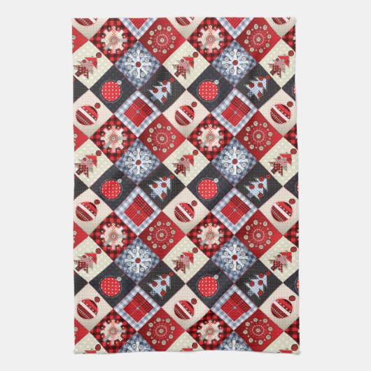 Whimsical Gingham kerstpatchwork Quilt Theedoek (Verticaal)