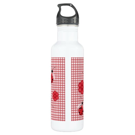 Whimsical Gingham & Ladybugs Waterfles (Achterkant)