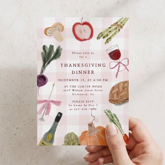 Whimsical Gingham Thanksgiving Dinner Feest Kaart
