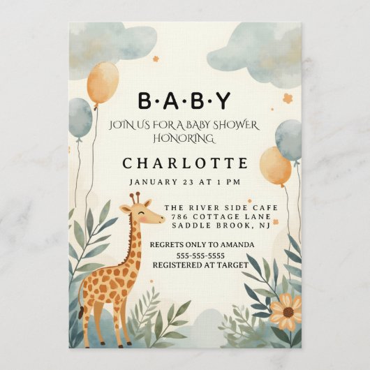 Whimsical Giraffe Baby Shower Kaart (Voorkant)