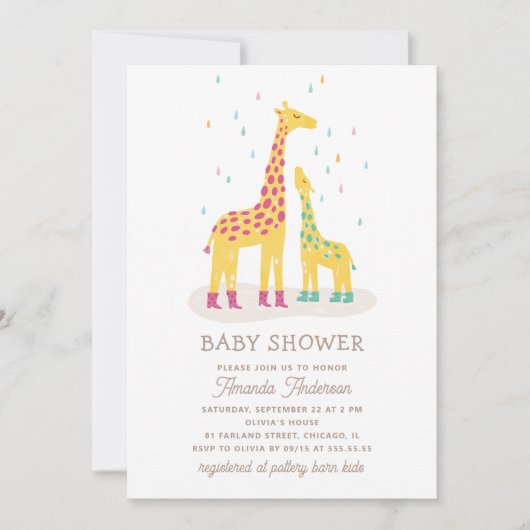 Whimsical Giraffe Baby shower | Kleurrijke regendr Kaart (Voorkant)