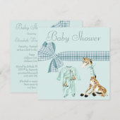 Whimsical Giraffe Blue Baby Shower Kaart (Voorkant / Achterkant)