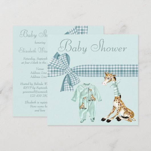 Whimsical Giraffe Blue Baby Shower Kaart (Voorkant / Achterkant)