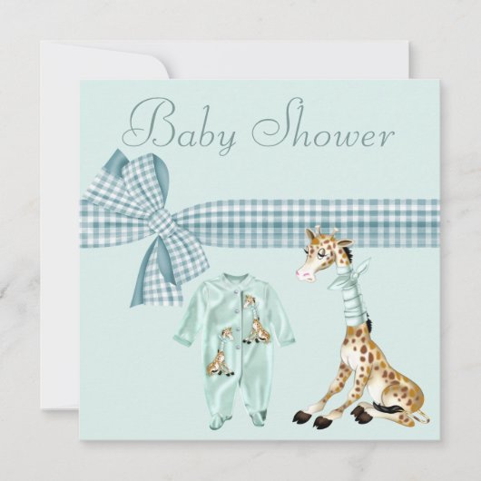 Whimsical Giraffe Blue Baby Shower Kaart (Voorkant)
