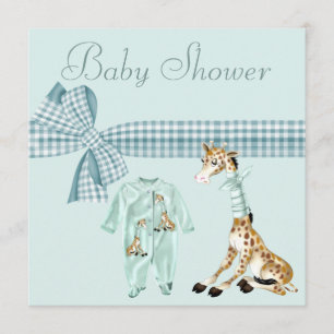 Whimsical Giraffe Blue Baby Shower Kaart