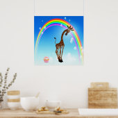 Whimsical Giraffe, Cupcake & Rainbow Poster (Keuken)