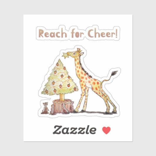 Whimsical Giraffe Holiday Tree Drawing Sticker (Vel)